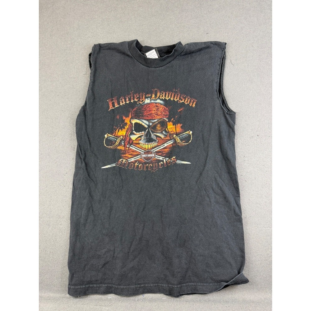 Harley Davidson Motorcycle Mens Black Muscle Tee Pirate Skull Swords Graphic M